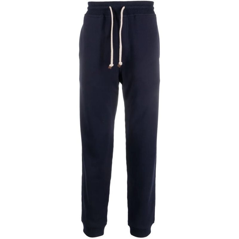 Brunello Cucinelli Navy Drawstring Knit Trousers_Navy