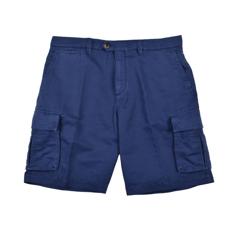 Brunello Cucinelli Prussian Blue Linen Blend Cargo Shorts_Blue