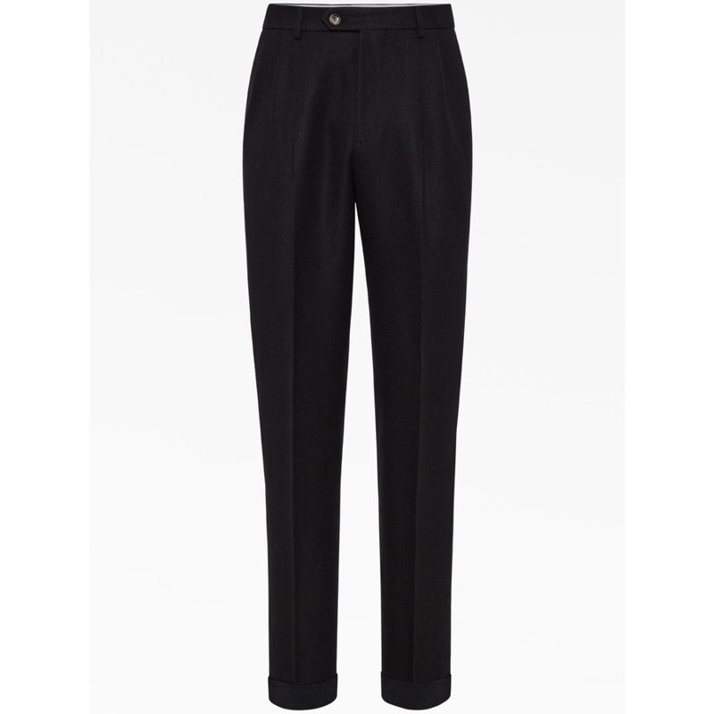 Brunello Cucinelli Black Linen Silk Wool Trousers_Black