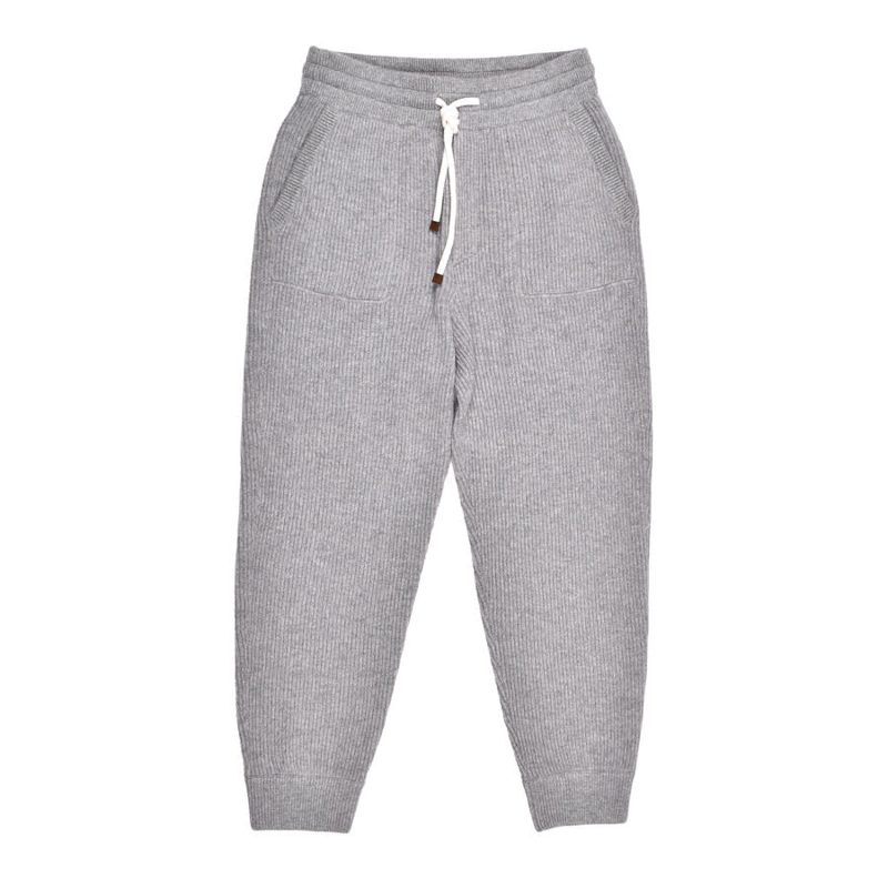 Brunello Cucinelli Gray Cashmere Ribbed Trousers_Grey
