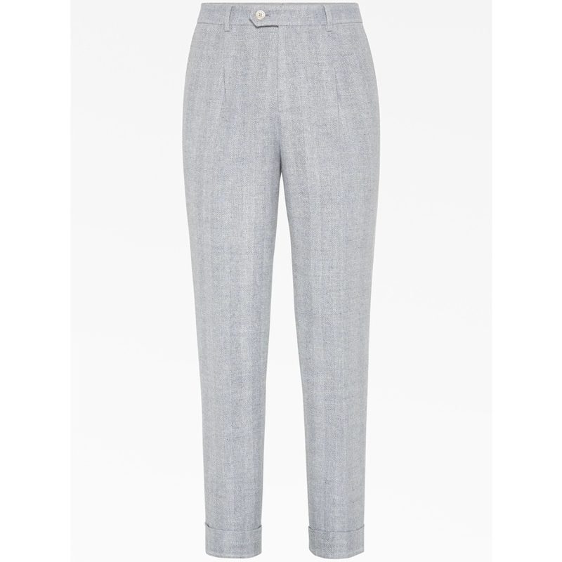 Brunello Cucinelli Dust Linen Silk Wool Trousers_Grey