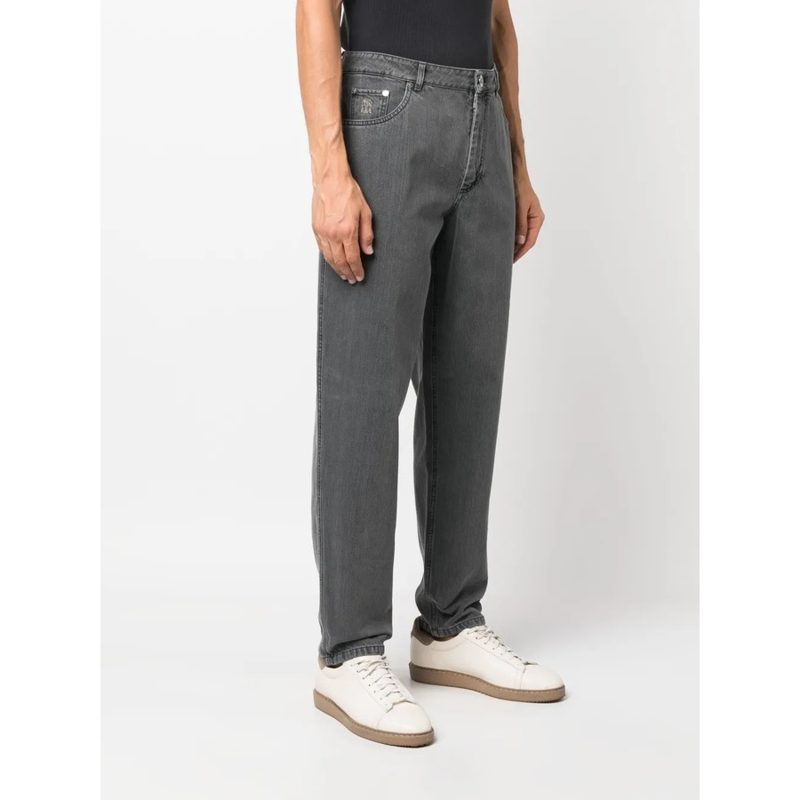 Brunello Cucinelli Charcoal Gray Straight-Leg Trousers_Grey