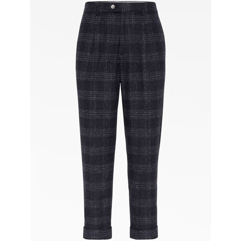 Brunello Cucinelli Anthracite Plaid Tailored Trousers_Grey