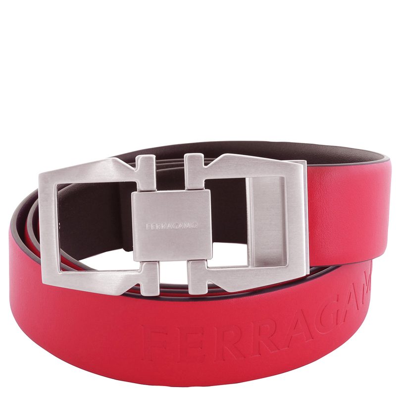 Gancini Buckle DE[보스]ED Logo Leather Belt_Red