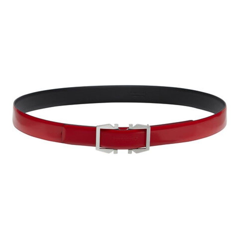 Reversible Leather Belt with Gancini Buckle_Red
