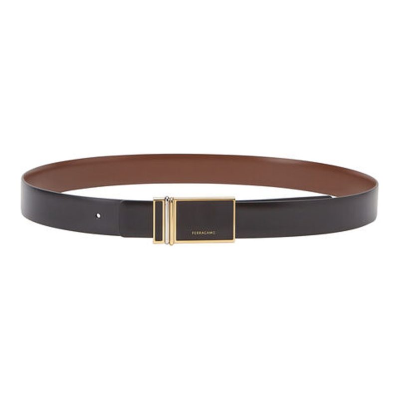 Mens Reversible Rectangular Buckle Belt_Black/Brown