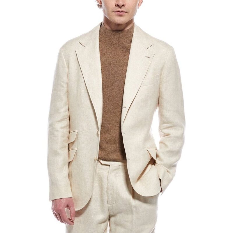 Brunello Cucinelli Ivory Linen Wool Blend Blazer_Beige