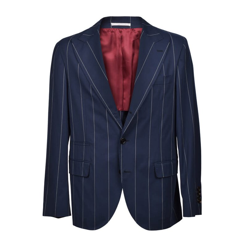 Brunello Cucinelli Navy Pinstripe Tailored Blazer_Navy