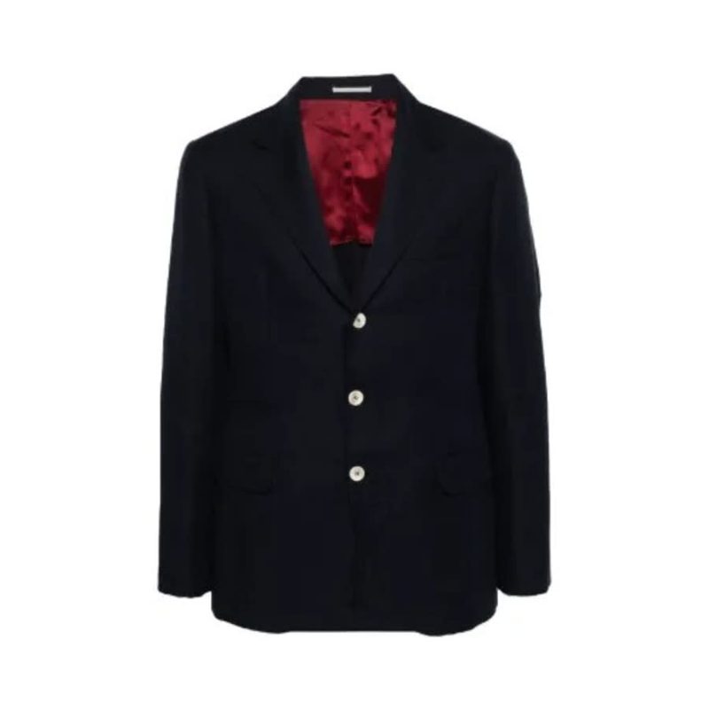 Brunello Cucinelli Navy Wool Cotton Blazer_Navy