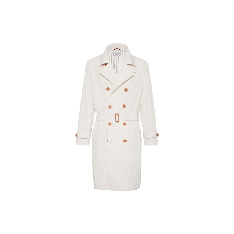 Brunello Cucinelli Ivory Double-Breasted Trench Coat_Beige