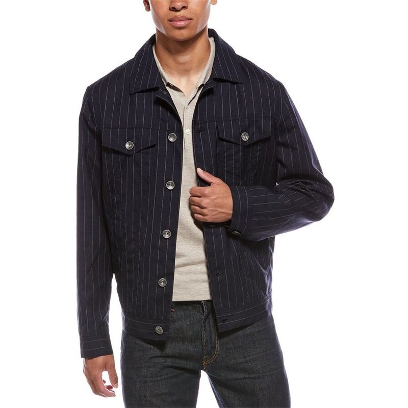 Brunello Cucinelli Navy Wool Pinstripe Jacket_Navy