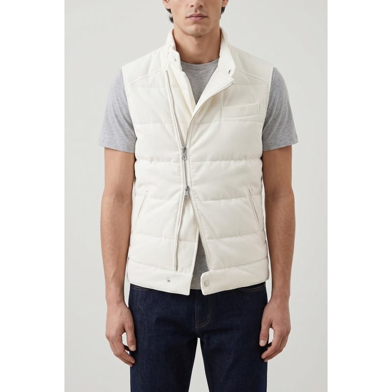 Brunello Cucinelli White Down Quilted Vest_White