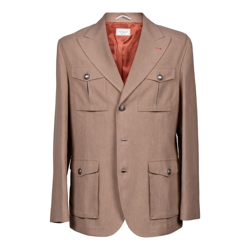 Brunello Cucinelli Tobacco Linen Safari Jacket_Brown