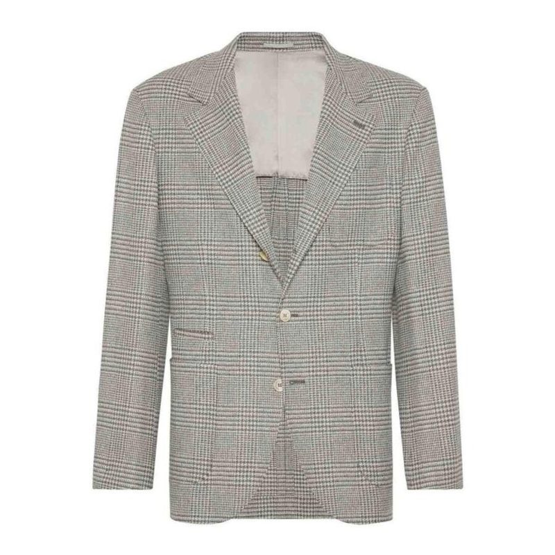 Brunello Cucinelli Gray Plaid Deconstructed Blazer_Grey