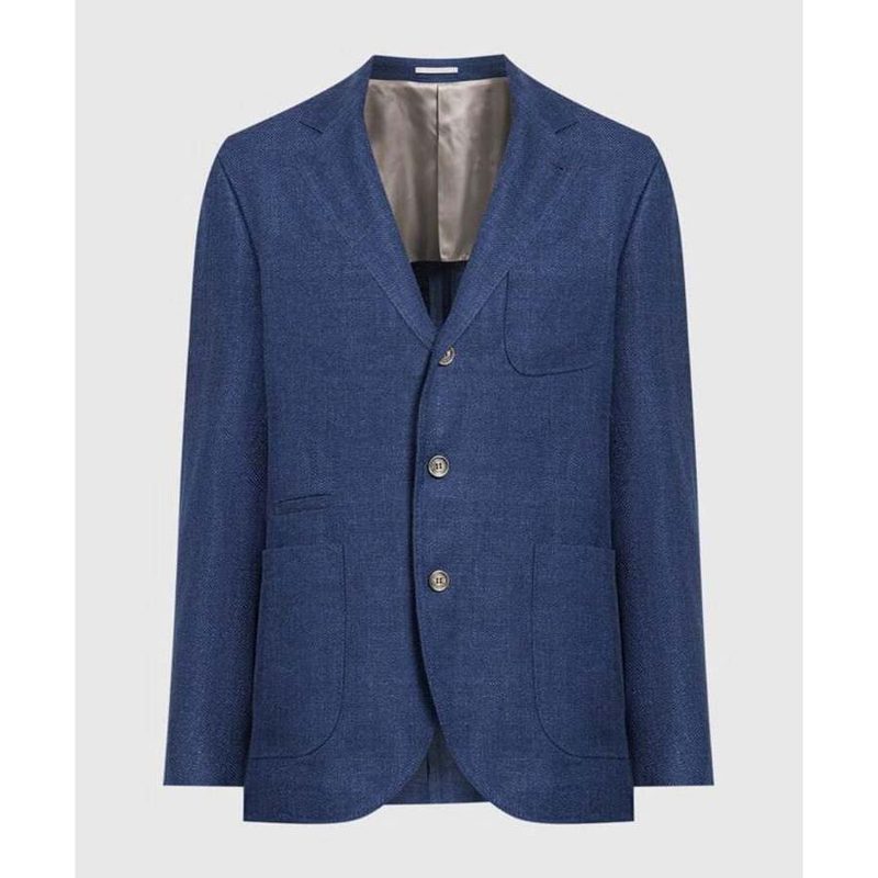 Brunello Cucinelli Blue Linen Wool Blend Blazer_Blue