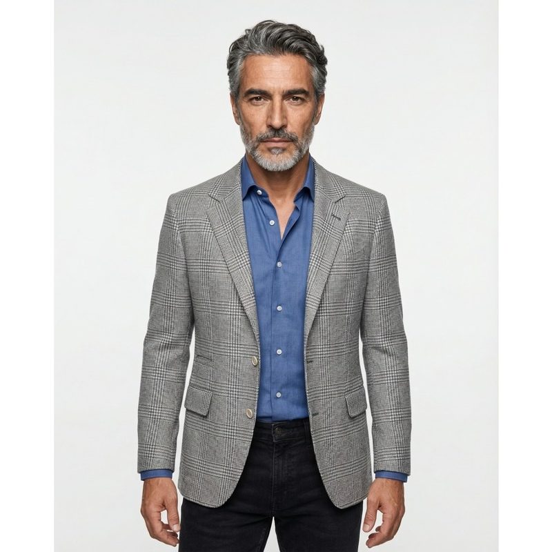 Brunello Cucinelli Pearl Grey Wool Blend Blazer_Grey