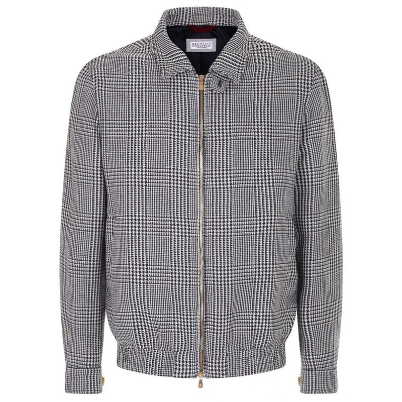 Brunello Cucinelli Navy Plaid Linen Blend Jacket_Navy