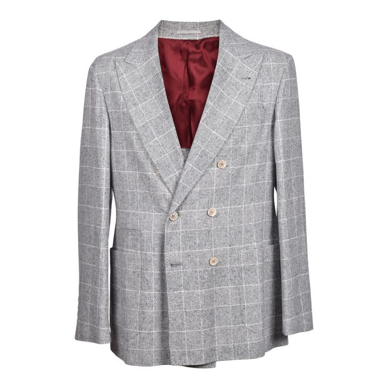 Brunello Cucinelli Pearl Grey Wool Double-Breasted Blazer_Grey