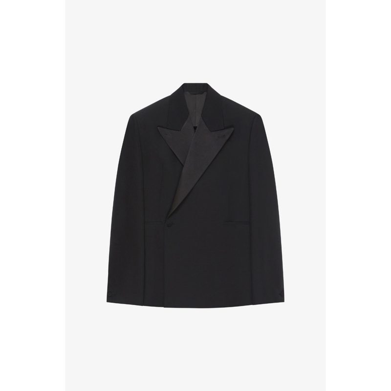 Oversized Jacket With Satin Notch Lapel Black_Black