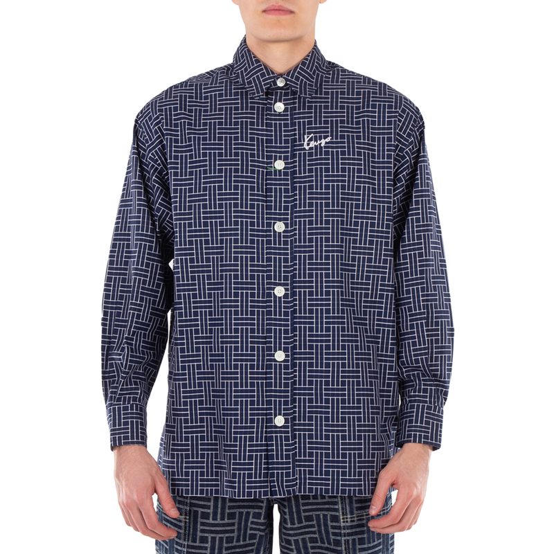 Embroidered Logo Check Pattern Shirt_Midnight Blue