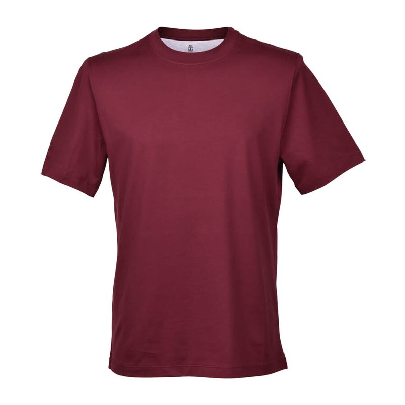 Brunello Cucinelli Red Silk Blend Crew Neck T-Shirt_Red