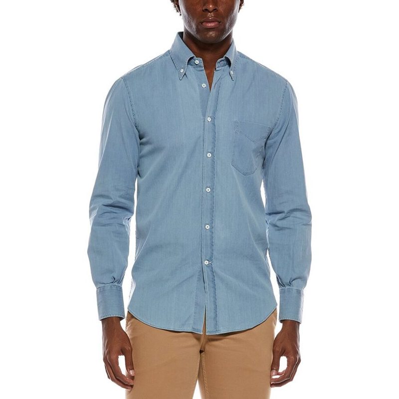 Brunello Cucinelli Light Denim Long Sleeve Shirt_Blue