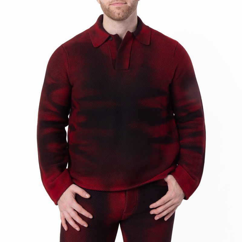 Gradient Long-Sleeved Polo Shirt_Red/Black