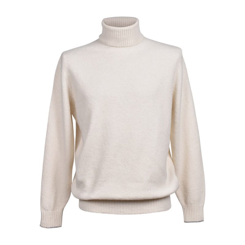 Brunello Cucinelli Off White Wool Blend Turtleneck Sweater_Beige