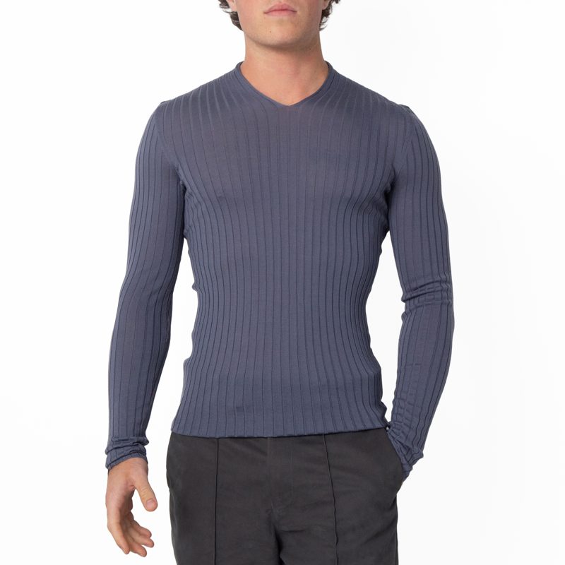 V-Neck Wool Knit Sweater_Blue Nights