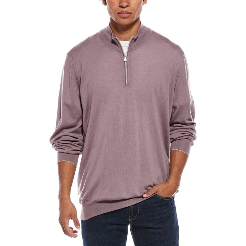 Brunello Cucinelli Mauve Wool Half Zip Sweater_Pink