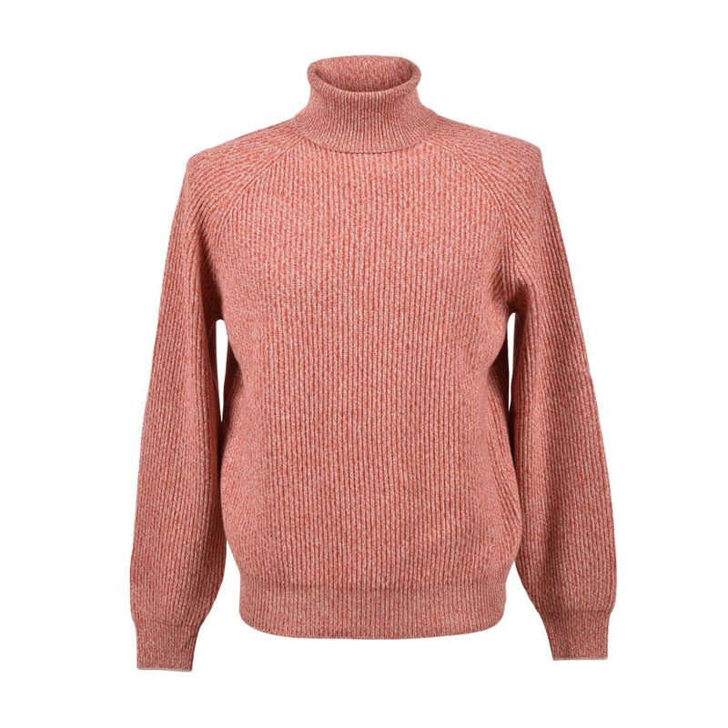 Brunello Cucinelli Orange Wool Silk Turtleneck Sweater_Orange