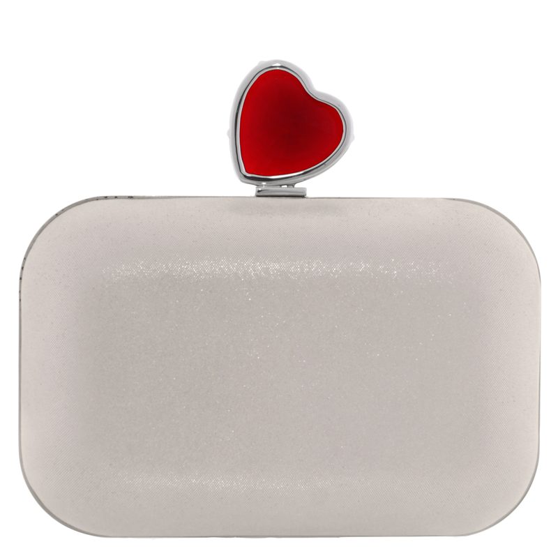 Micro Cloud Heart Clasp Clutch Bag with Chain Strap_Silver/Red