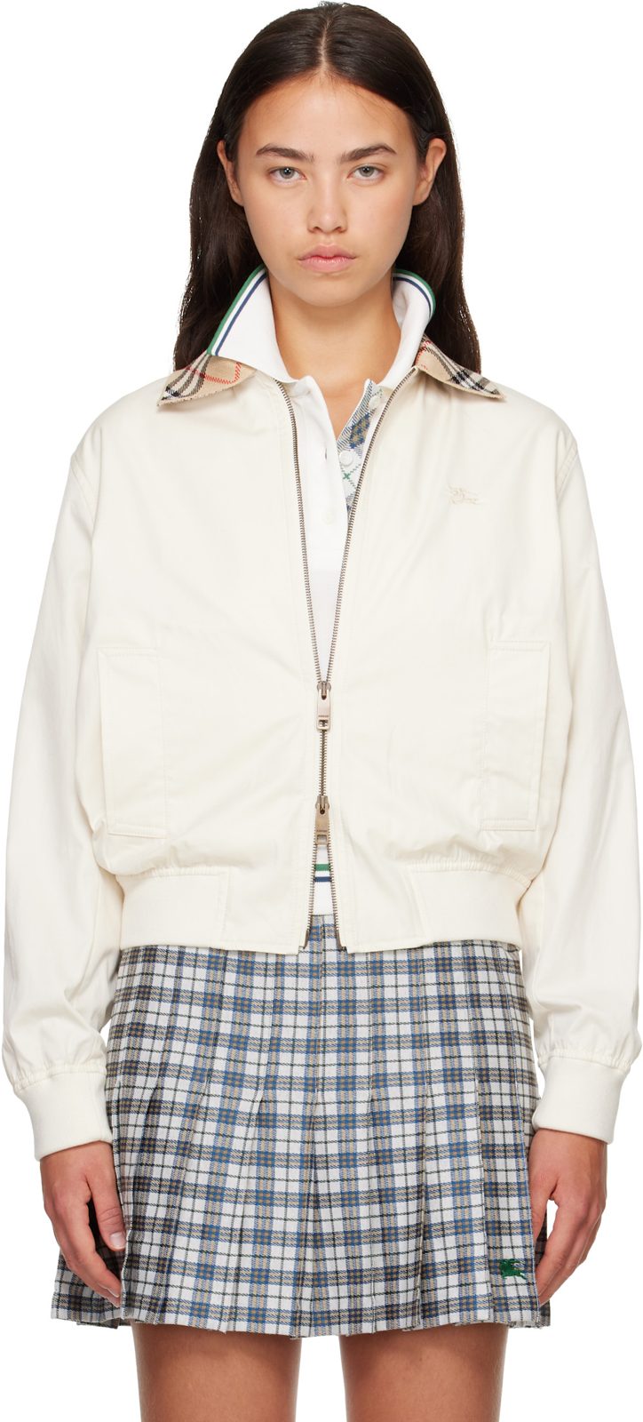 오프화이트 Cropped Tropical Gabardine Hayfield Harrington Jacket 262376F063005