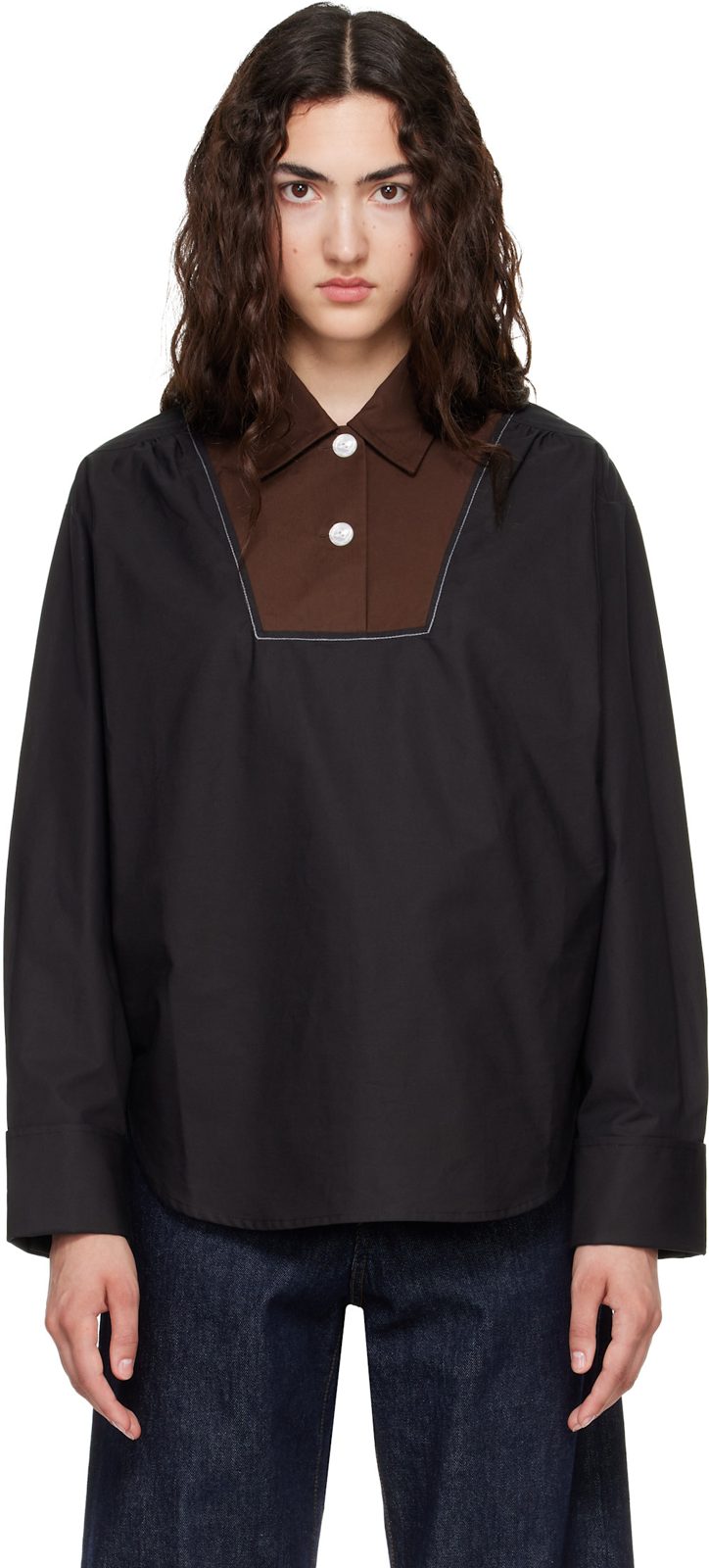 Marni Black Contrast Bib Insert Poplin Shirt 262379F109000