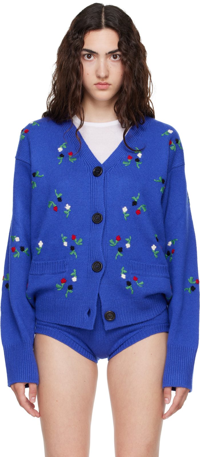 Marni Blue Floral Details Cardigan 262379F095000