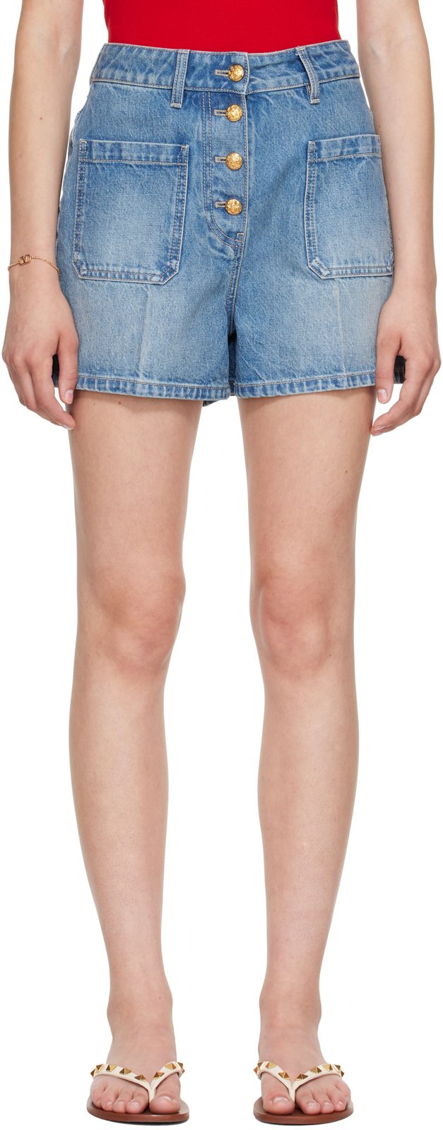 Blue Patch Pocket Denim Shorts 262476F088000