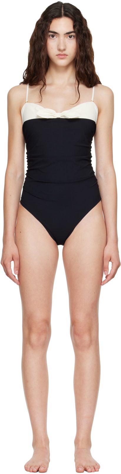 Black & White Bow Swimsuit 262476F103000
