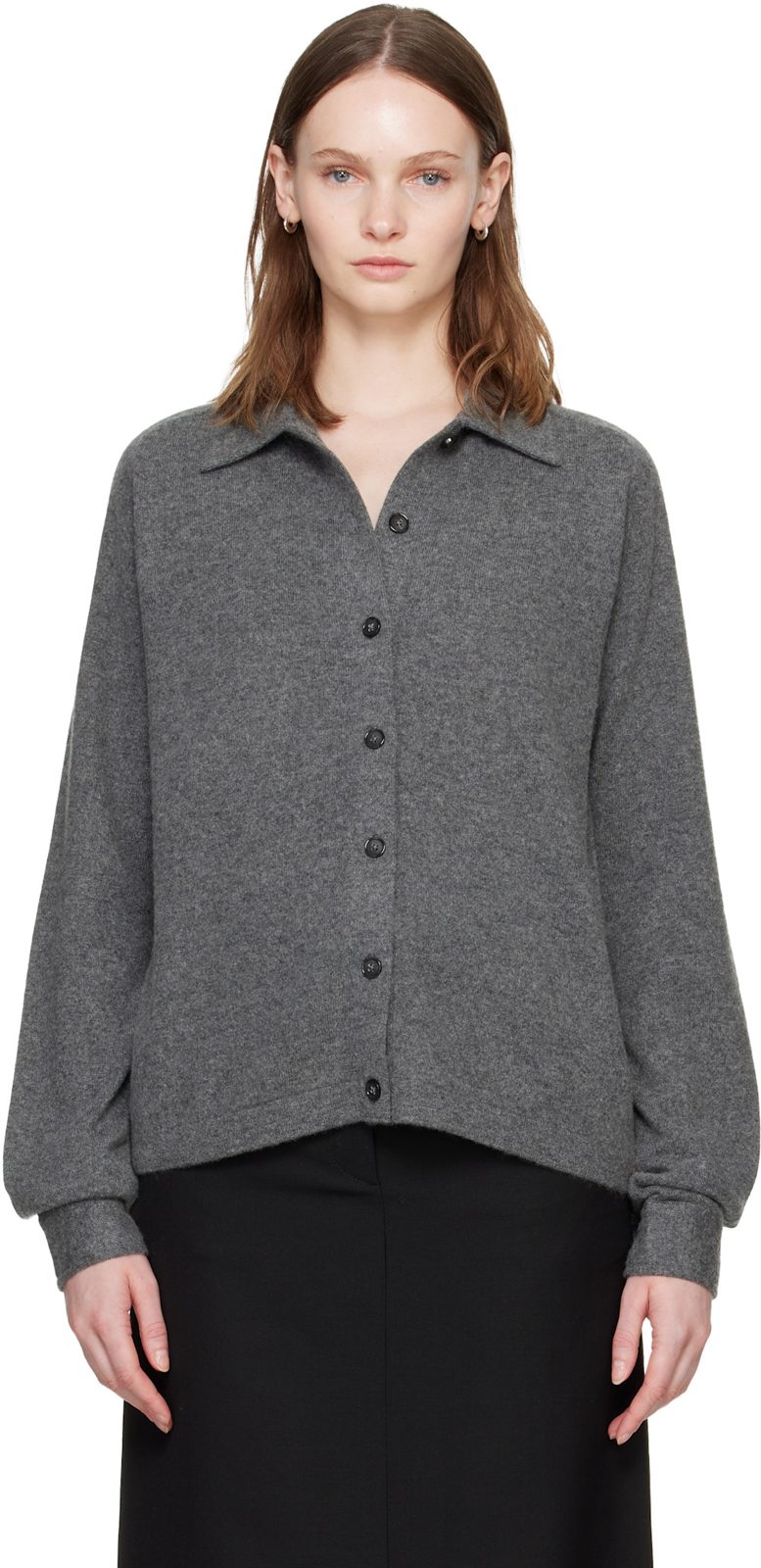TOTEME Gray Raglan-Sleeve Cashmere Cardigan 262771F095000