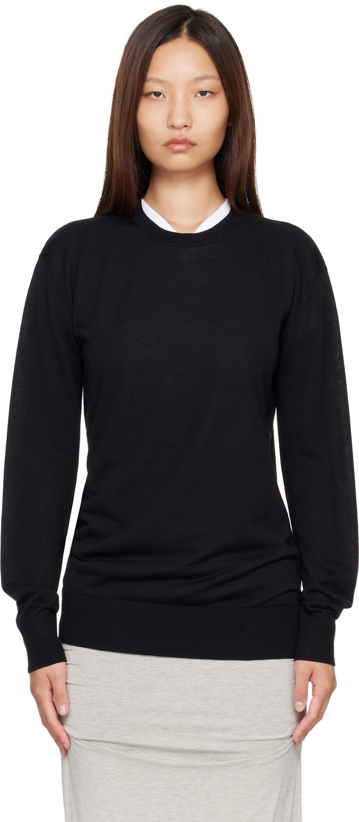 TOTEME Black Long-Sleeve Knit Sweater 262771F096003