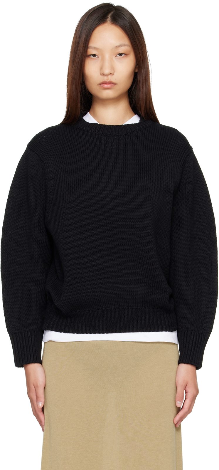 TOTEME Black Oversized Crew Knit Sweater 262771F096004