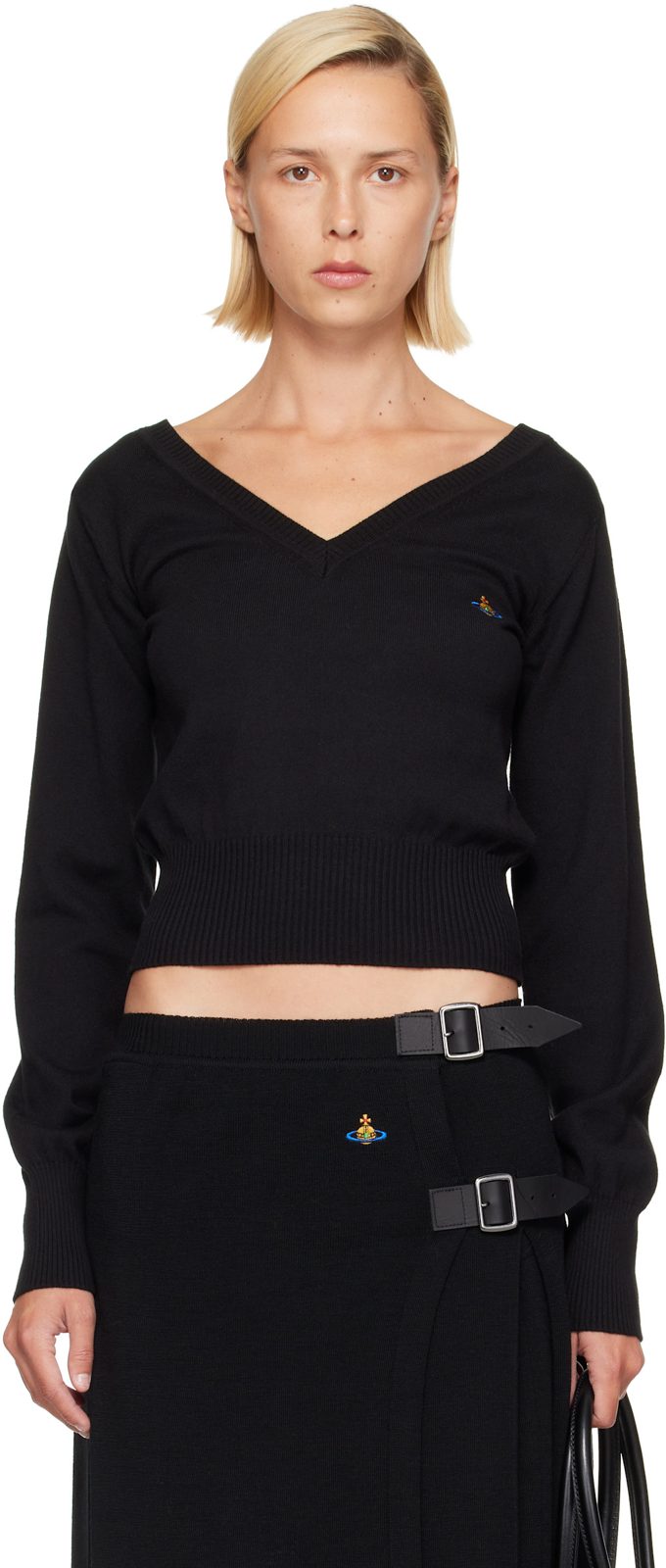 Black Beatrice V-Neck Sweater 262314F100001