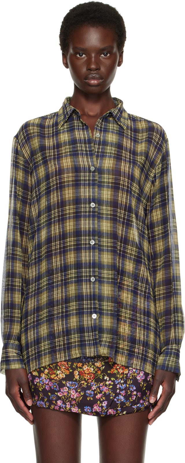 Khaki & Navy Pleated Shirt 262358F109011