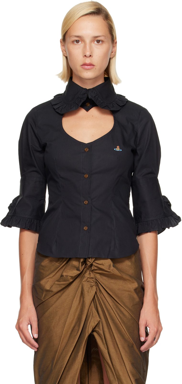 Black S/S Toulouse Frill Shirt 262314F109005