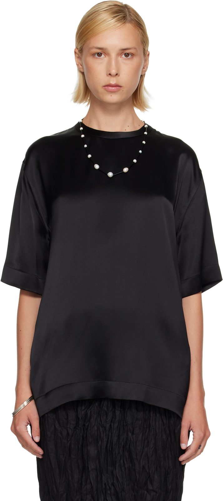 TOTEME Black Satin T-shirt 261771F110017