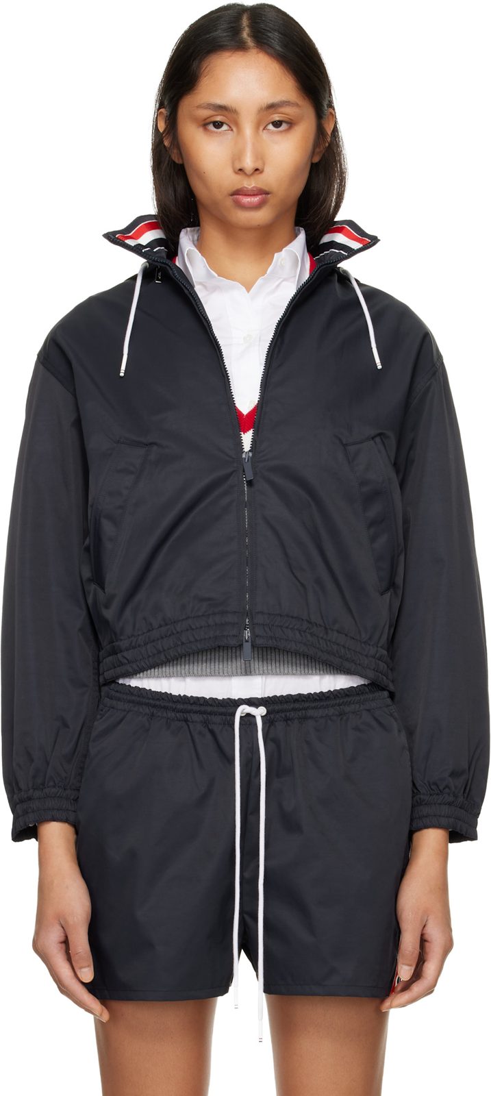 Navy Nylon Tech Track Jacket 261381F063000