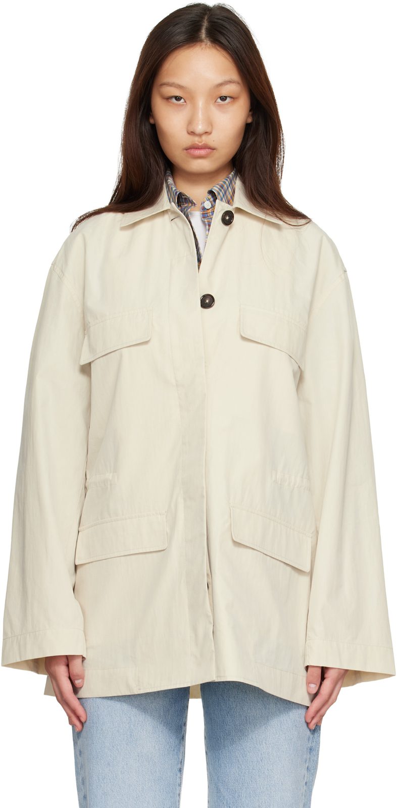 TOTEME [오프화이트] Collared Drawstring Jacket 262771F063003