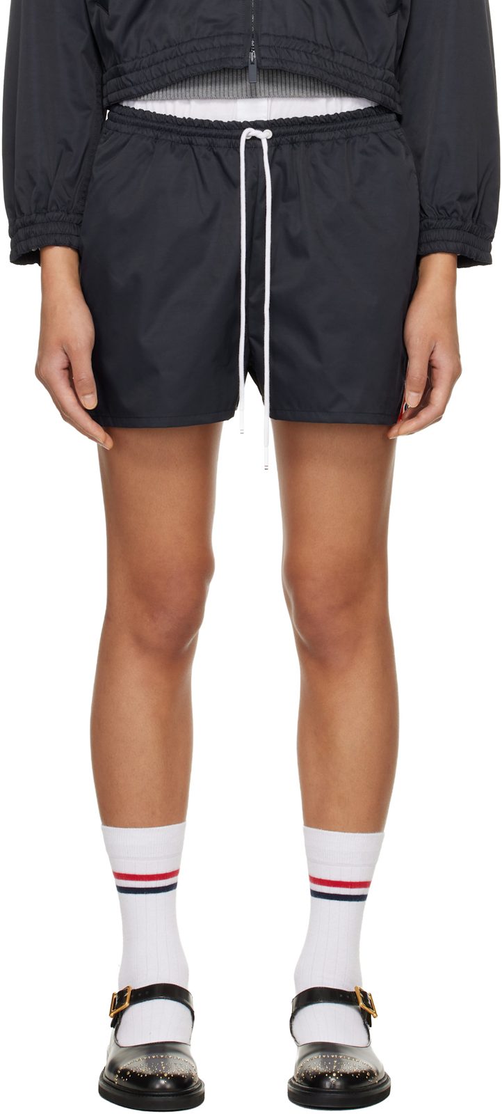 Navy Nylon Tech Track Shorts 261381F088000