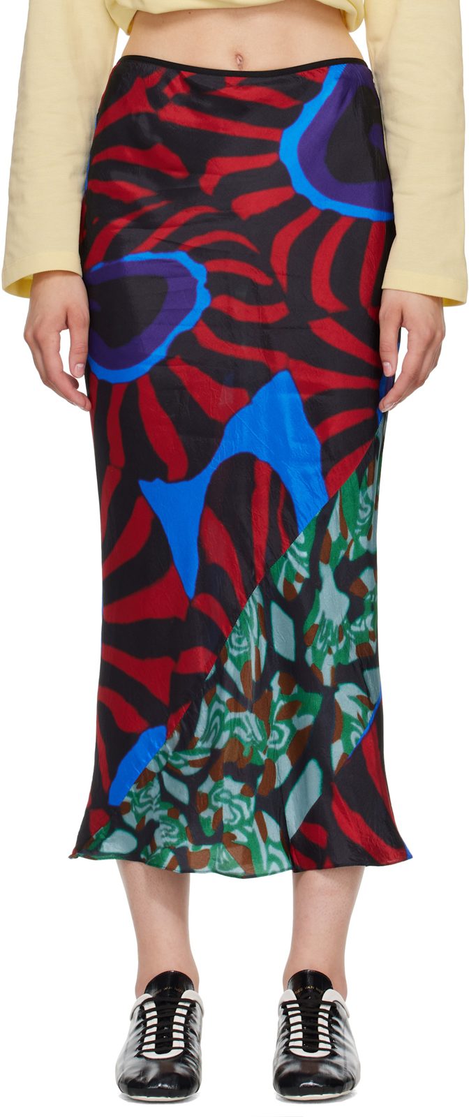 Red & Blue Printed Midi Skirt 262358F092007