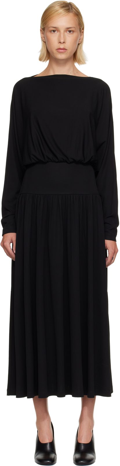 TOTEME Black Boatneck Jersey Maxi Dress 261771F055015