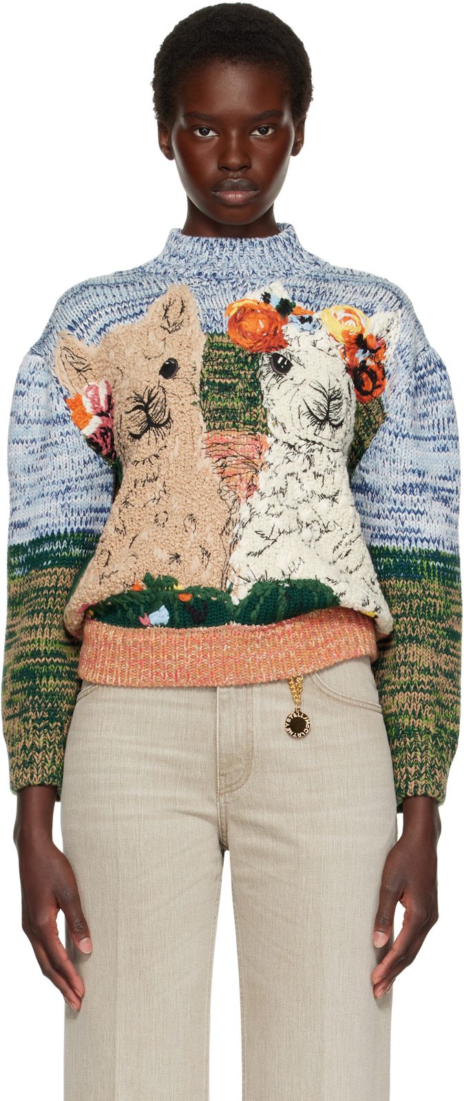 Multicolor Alpaca Jacquard Knit Sweater 262471F096002